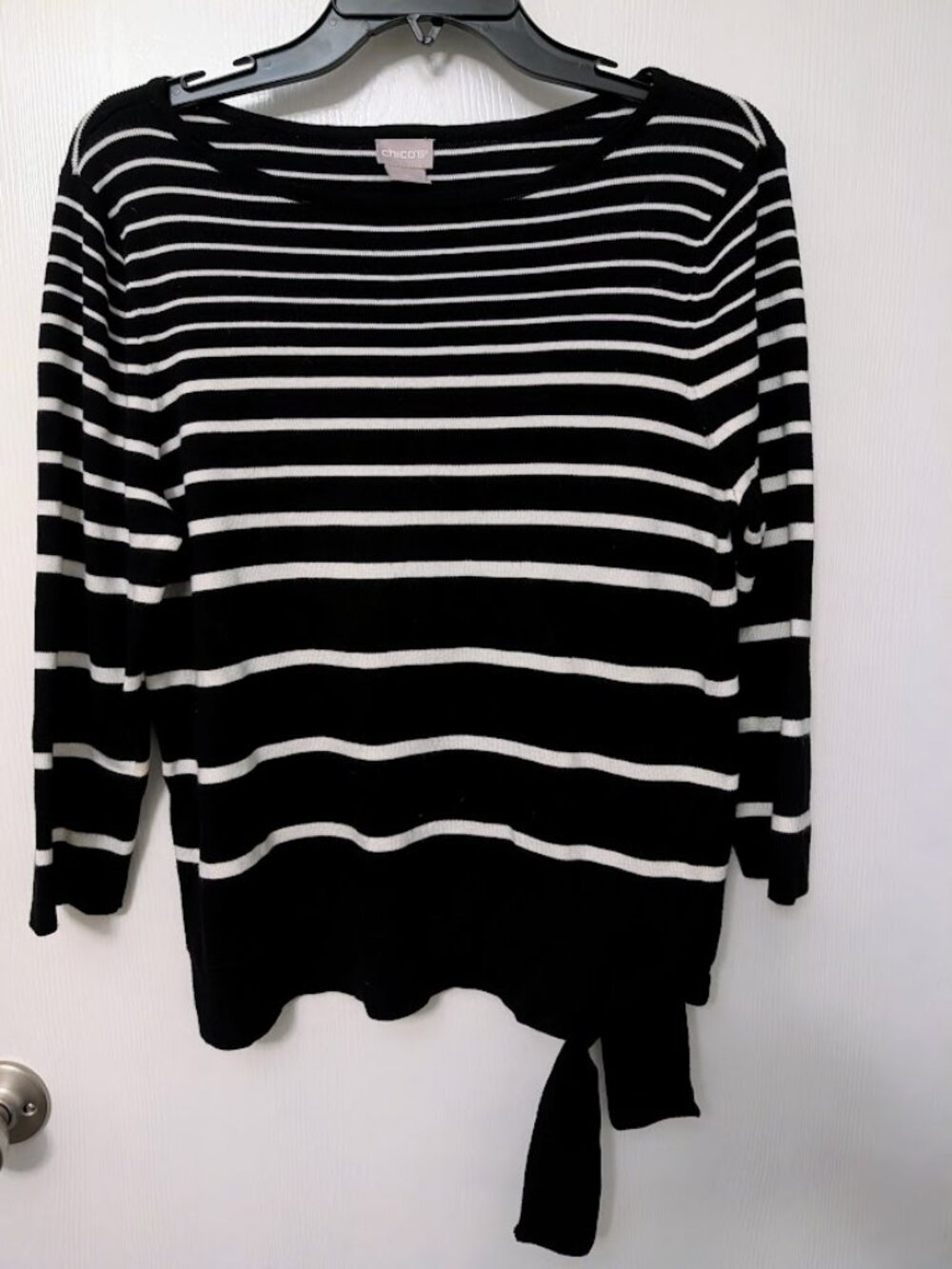 Chico's black and white striped 3/4 sleeve sweater NWOT Size 2/L